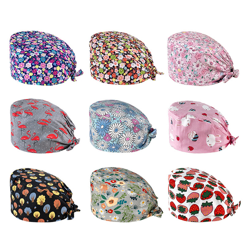 Multicolor Cartoon Flower Pet Printing Scrub Hat Beauty Salon Nursing Cap Laboratory Pet Shop Lab Work Fashion Scrub Cap ► Photo 1/6