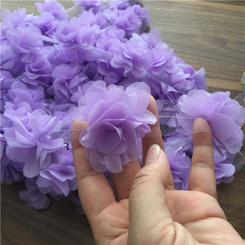 24Pcs Flower（2Yard）Applique 3D Chiffon Lace Patch Lace Trim DIY Bridal Veil Shoes Wedding Child Clothes Fabric Accessories ► Photo 1/6