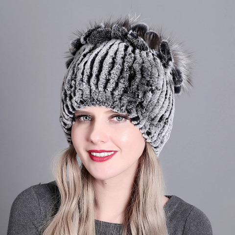 2022 Women Real Rex Rabbit Hat Winter Fox Fur Caps Female Warm Snow Caps Ladies Elegant Thicken Fur Hats Beanies Cap Fashion ► Photo 1/6