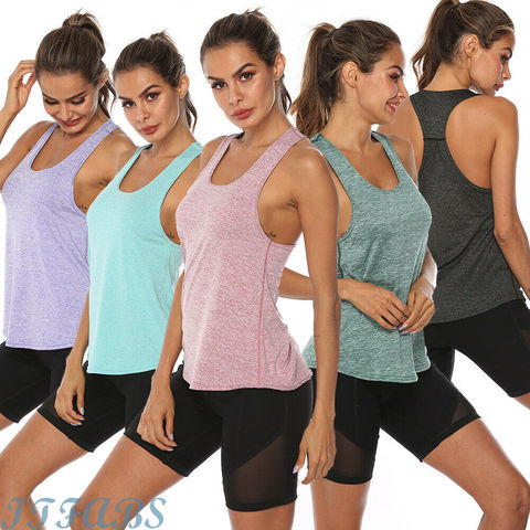 Women Fitness Yoga Shirt Sports Gym Racer Back Running Vest Jogging Yoga Tank Top 5 Colors Female Yoga Shirts Workout Wear ► Photo 1/6