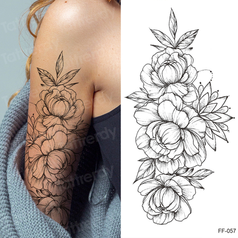 tattoo sticker women flower rose peony black tatouage temporaire femme temporary sleeve tattoo waterproof sexy body art fashion ► Photo 1/6
