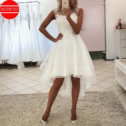 Sexy Vestido De Noiva Simple Lace Short Wedding Dress 2022 Boho High Front Low Back Beach Bridal Gown Beaded Appliques Organza ► Photo 1/6