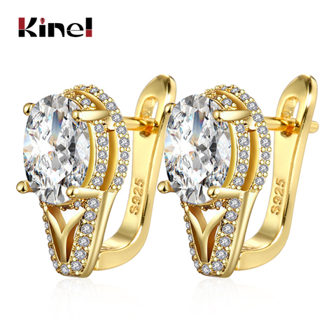 Kinel Trendy Geometric CZ Zircon Stud Earrings For Women Gold Color Zirconia Bridal Wedding Earrings Ear Studs Fashion Jewelry ► Photo 1/6