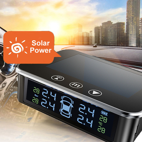 Solar Smart Car Digital Tyre Pressure Monitor System Tpms Tire Security Warning High Temperature Alert External Sensors Md55 ► Photo 1/6