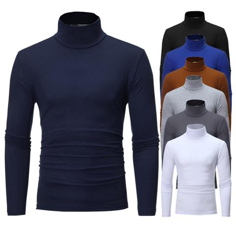 Fashion Men Turtle Neck Top Solid Color Long Sleeve Turtle Neck Bottoming Top Clothing Christmas Black Friday ► Photo 1/6
