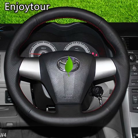 Leather Hand Sewing Car Steering Wheel Cover 38cm Accessories for Toyota WISH 2010 2011 2012 2013 2014 2015 2016 2017 2022 ► Photo 1/5