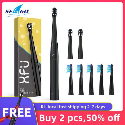 XFU Seago Electric Toothbrush Sonic Adult Battery Teeth brush holder with 3 Replacement Brush Heads Waterproof IPX7 Smart time ► Photo 1/6