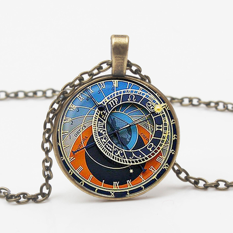 Popular Astrology Clock Pendant Necklace Retro Watches Astronomy Jewels Friends Family Birthday Christmas Party Gifts Souvenirs ► Photo 1/3