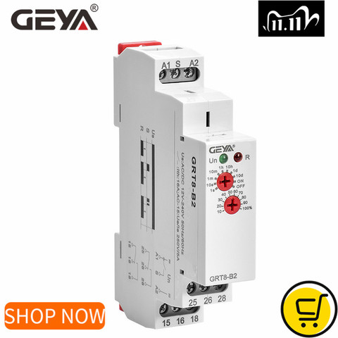 GEYA GRT8-B Delay Off Timer Relay 16A AC230V OR AC/DC12-240V Din Rail 12V Time Delay Relay ► Photo 1/6