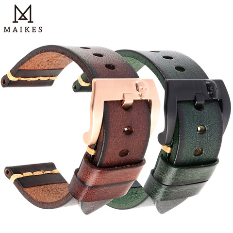 MAIKES Handmade Italian Leather Watch Band 18mm 19mm 20mm 21mm 22mm 24mm Vintage Watch Strap For Panerai Omega IWC Watchband ► Photo 1/6