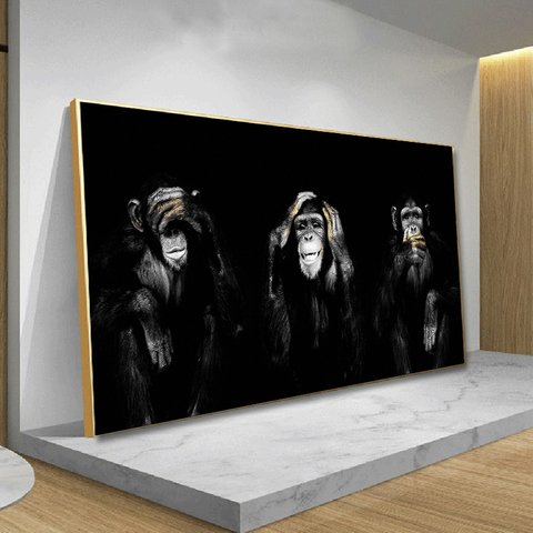 AAHH Big Size Poster Canvas Painting Animal Wall Art Dark 3 Funny Monkey Poster and Print for Living Room Home Decor ► Photo 1/1