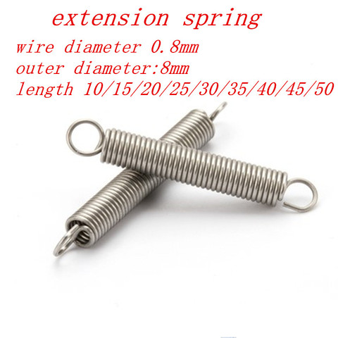 5pcs/lot  0.8 x 8mm 0.8mm stainless steel Tension spring with a hook extension spring length 15mm to 50mm ► Photo 1/1