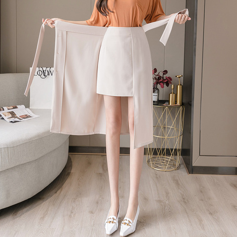 Summer One-piece Sashes Long Wrap Skirts 2022 Autumn High Waist Lace Up Midi Skirt with Slit Korean Office Lady Work Wear Skirt ► Photo 1/6