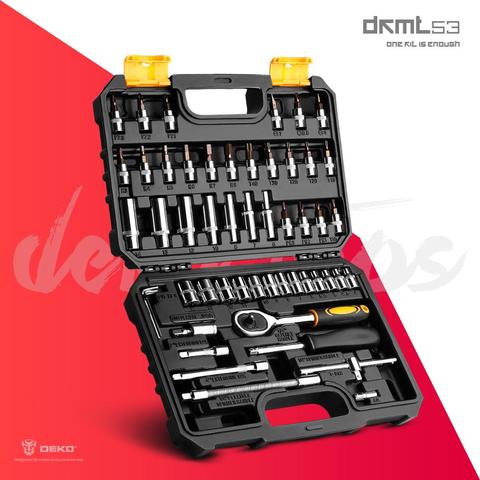 DEKO 53 Pcs Hand Tool Set General Household Hand Tool Kit with Plastic Toolbox Storage Case Socket Wrench Screwdriver Knife ► Photo 1/3