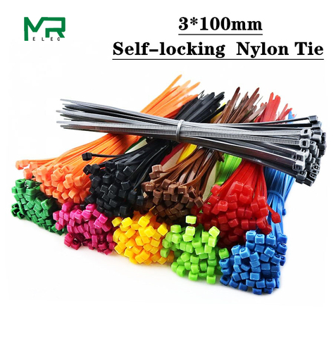 100pcs  3*100 mm  width 2.5mm Self-Locking Plastic Nylon Cable Ties Cable Zip Tie Loop Ties For Wires Tidy band ribbon Colorful ► Photo 1/4