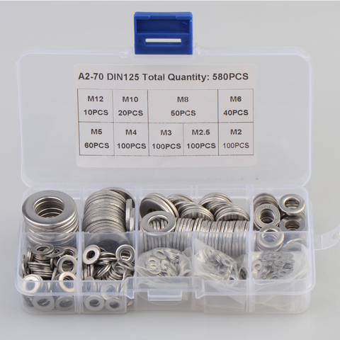 580pcs Set 304 Stainless Steel Assorted Washers Metric Flat Washer Tool M2-M12 ► Photo 1/6