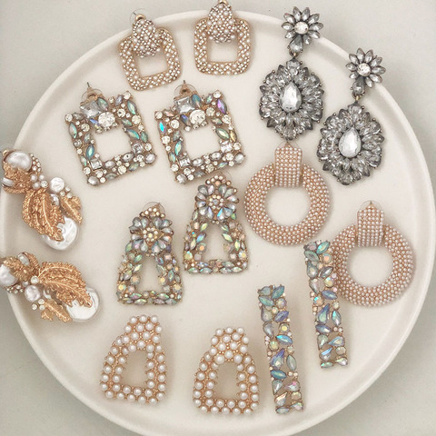 JUJIA za Fashion Boho Crystal Earrings For Women New Rhinestone Statement Pearl Drop Earrings Bijoux Wholesale ► Photo 1/6