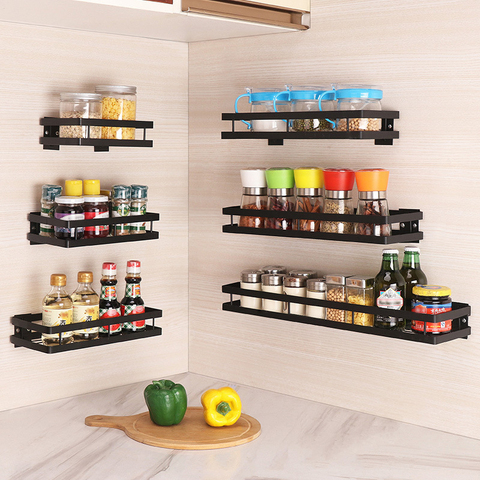 Kitchen Organizer Shelf Wall Mount Bracket Holder Wall Storage Shelf Spice Jar Rack For Kitchen Convenience Kitchen Supplies ► Photo 1/6