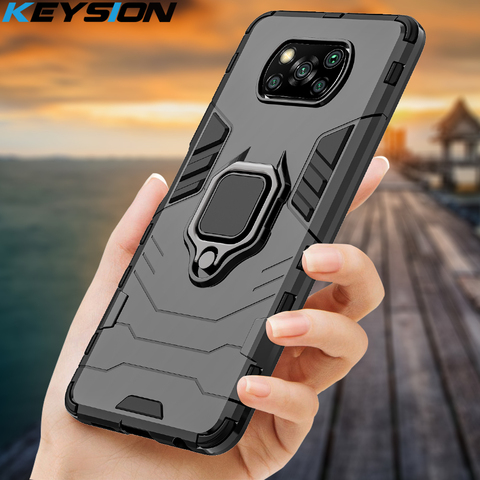 KEYSION Shockproof Armor Case for Xiaomi POCO X3 NFC F2 Pro Ring Stand Bumper Phone Back Cover for Xiaomi Pocophone X3 NFC X2 F1 ► Photo 1/6