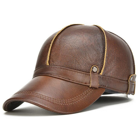 XdanqinX 2022 Novel Men's Genuine Leather Hat Cowhide Baseball Caps Snapback Hats Men Warm Leather Cap Adjustable Size Brand Cap ► Photo 1/6