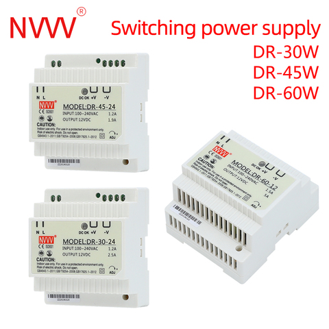 NVVV 12V 24V DR-30W 45W 60W Industrial Din Rail Switching Power Supply Single Output ► Photo 1/6