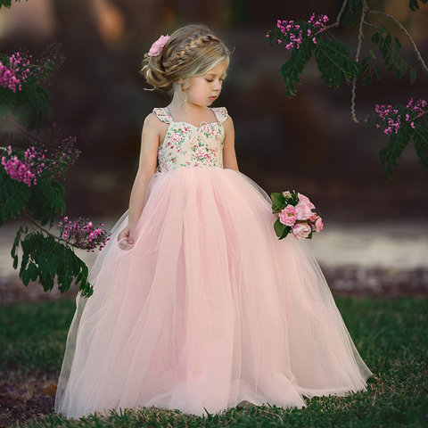 Baby Kids Girls Princess Dress Pageant Wedding Birthday Party Lace Long Dresses summer girl Party Dresses girls Lace Dress ► Photo 1/6