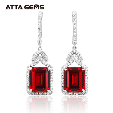 Red Ruby Real Sterling Silver Earring Women Charming Style Created Ruby 12 Carats Octagon Cut Wedding Jewelry Gifts ► Photo 1/6