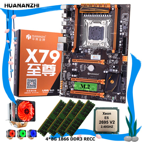 HUANANZHI deluxe X79 motherboard with Xeon CPU E5 2695 V2 with cooler RAM 32G(4*8G) 1866 RECC computer parts DIY  online store ► Photo 1/6