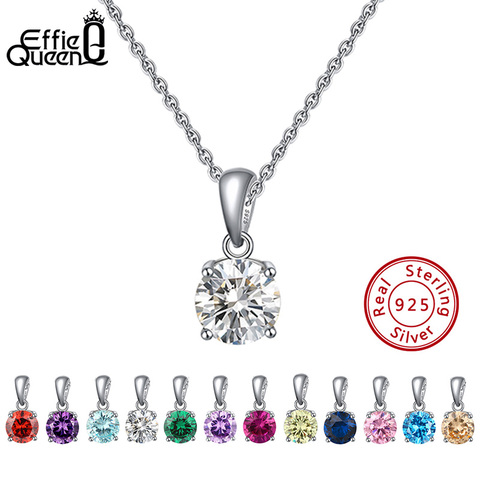 Effie Queen Real 925 Sterling Silver Pendant Necklace Lucky Birthstone Multi Color Zircons Stud Necklaces Women Jewelry BN118 ► Photo 1/6