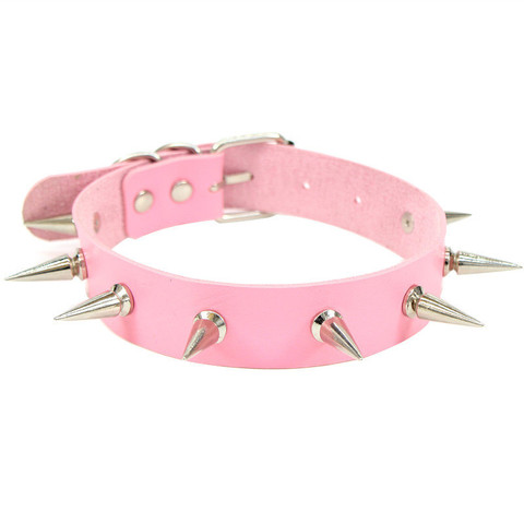 Sexy Gothic Pink spiked punk choker collar with spikes Rivets women men Studded chocker necklace goth jewelry ► Photo 1/6