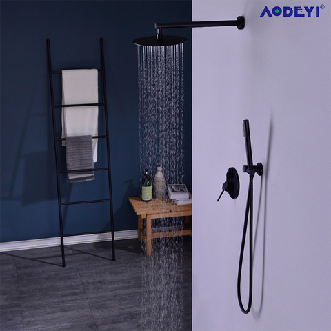 Brass Black Wall Mounted Bathroom Shower Set System Faucets Ceiling Overhead Rain 8-12