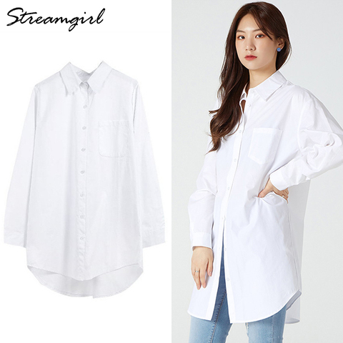 White Blouse Shirts Women Cotton Tunics Plus Size Long Tops White Button Shirt Feminine Blouses Spring Oversize Shirts Blouses ► Photo 1/6