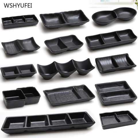 1Pcs Black melamine imitation porcelain soy sauce hot pot bar tableware seasoning sauce chili double grid sauce dish snack plate ► Photo 1/4