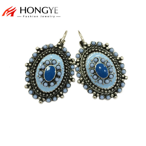2 s Ethnic Vintage   Enameling Blue Beads Charms Statement Clip on Stud Earrings for Women Girl Jewelry ► Photo 1/6