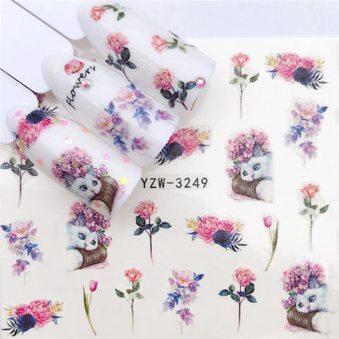 YZWLE 1 PC Panda / Black Rose / Flower Water Transfer Nail Art Sticker Beauty Red Maple Leaf Decal Nails Art Decorations ► Photo 1/6