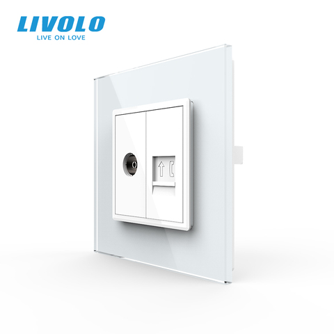 Livolo UK standard Wall television Socket, TV plugs,with computer telephone socket,CAT6 type,New Style Crystal Glass Panel ► Photo 1/6