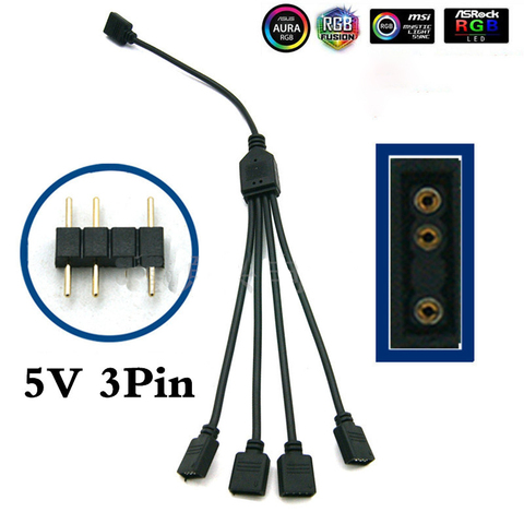 5V 3 Pins RGB LED tape Connector 1to4 plug power Splitter Cable 4pin needle female Connector wire for Led StripLight Motherboard ► Photo 1/6