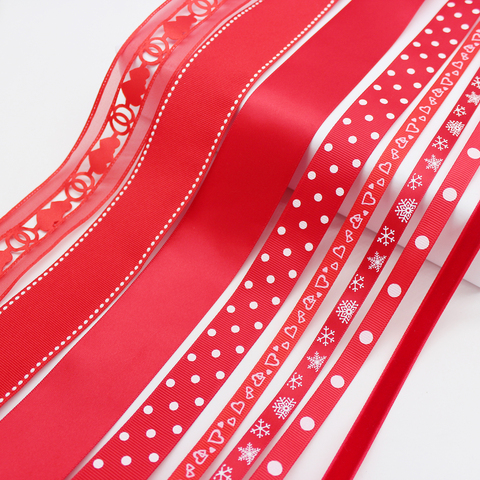 5 Meter/Lot Red Series Grosgrain Ribbon Satin Velvet Gingham Tape DIY Wedding Crafts Accessories 3mm 6mm 9mm 13mm 16mm 25mm 38mm ► Photo 1/6