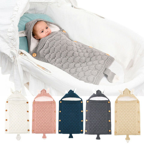 Fancy New Arrival Newborn Toddler Baby Fleece Blanket Sleeping Bag Knit Crochet Winter Warm Swaddle Wrap Rabbit Ear Sleeping Bag ► Photo 1/6