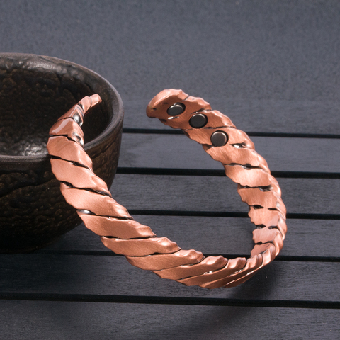 Vinterly Magnetic Copper Bracelets Vintage Twisted Open Cuff Adjustable Bangle Health Energy Pure Copper Bracelets for Women ► Photo 1/6