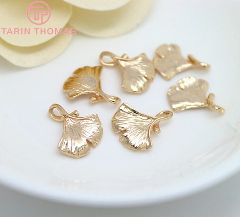 6PCS 14x16MM 24K Champagne Gold Color Plated Brass Ginkgo Leaves tree leafs Charms High Quality Diy Jewelry Accessories ► Photo 1/3