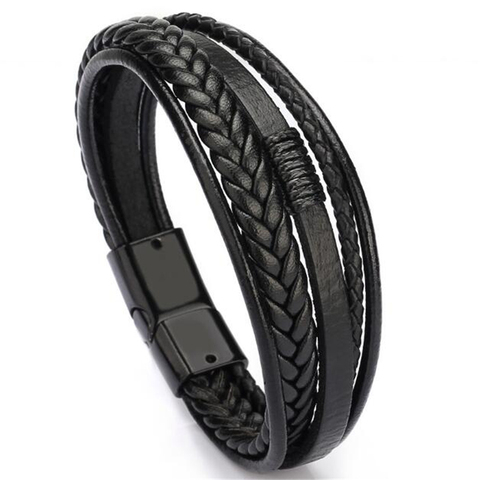 Wholesale Price Classic Genuine Leather Bracelet For Men Hand Charm Jewelry Multilayer male bracelet Handmade Gift For Cool Boys ► Photo 1/6