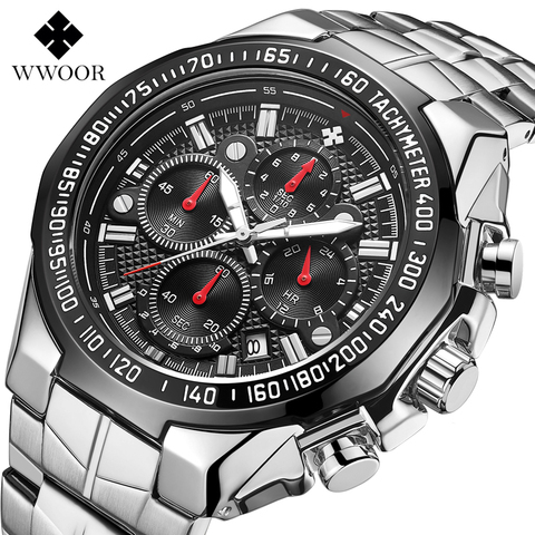 Sport Watches For Men WWOOR Top Brand Luxury Mens Military Quartz Watch Man Full Steel Waterproof Chronograph Clock Reloj Hombre ► Photo 1/6