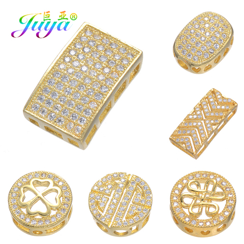 Juya DIY Micro Pave Zircon Accessories Floating Metal Spacer Square Beads For Women Natural Stone Pearls Berloque Jewelry Making ► Photo 1/6