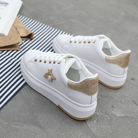 Women Casual Shoes 2022 New Women Sneakers Fashion Breathable PU Leather Platform White Women Shoes Soft Footwears Rhinestone ► Photo 1/4