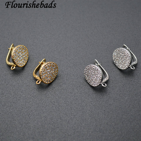 10pc Round Coin Shape Metal Earring Hooks Zircon Beads Paved Jewelry Findings ► Photo 1/6