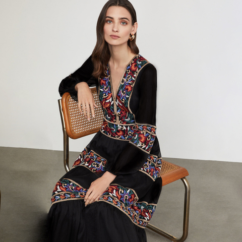 Jastie Retro Floral Embroidered Maxi Dress V-Neck Long Sleeve Spring Autumn Women Clothing 2022 Boho Dresses Female Vestidos ► Photo 1/6