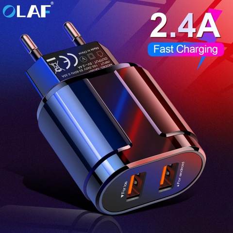 OLAF USB Charger Dual Ports EU 5V 2.4A Travel Wall Adapter Mobile Phone Micro Data Charging For iphone Samsung Xiaomi Huawei LG ► Photo 1/6