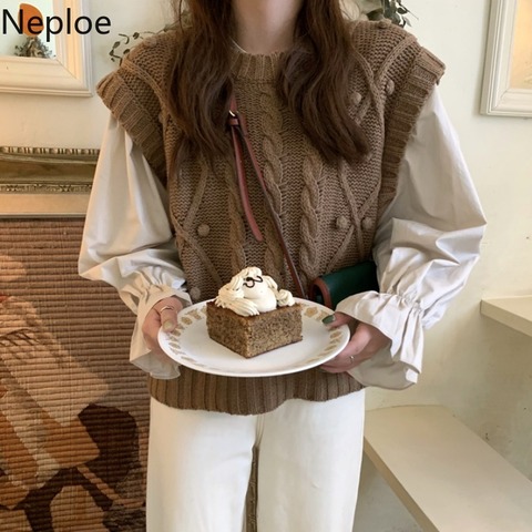 Neploe Fall 2022 Women Clothes Knitwear Sweater Vest Solid Shirt Loose Casual Knitted Pullovers Korean Fashion Female Tops 4F881 ► Photo 1/6