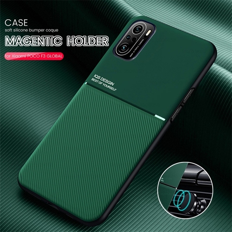 PocoF3 Case Car Magnetic Holder Leather Texture Cover for Pocophone Poco Poko Little F3 F 3 3F Soft Silicone Shockproof Coque ► Photo 1/6